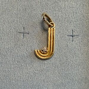 Gold Initial 'J' Pendant with Diamond Accent
